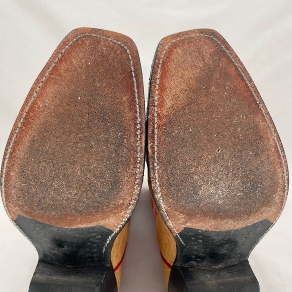 Rios of Mercedes Red Western Ostrich Orange Leather Square Toe Cowboy Boots 7B - Picture 11 of 16